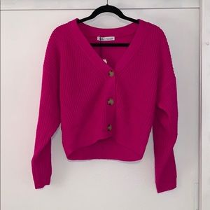 Zara Cropped Hot Pink Sweater